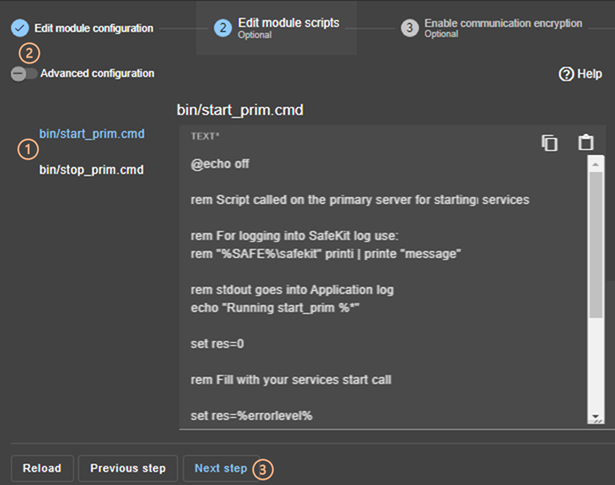 SafeKit web console image
Edit the module scripts using the module configuration wizard