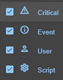 SafeKit web console image
List of the different message levels in the module log and their associated icons, displayed in the Logs tab
